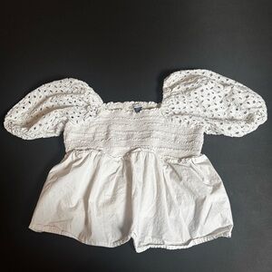 American Eagle Outfitters White Puff Sleeve Smocked Peplum Top